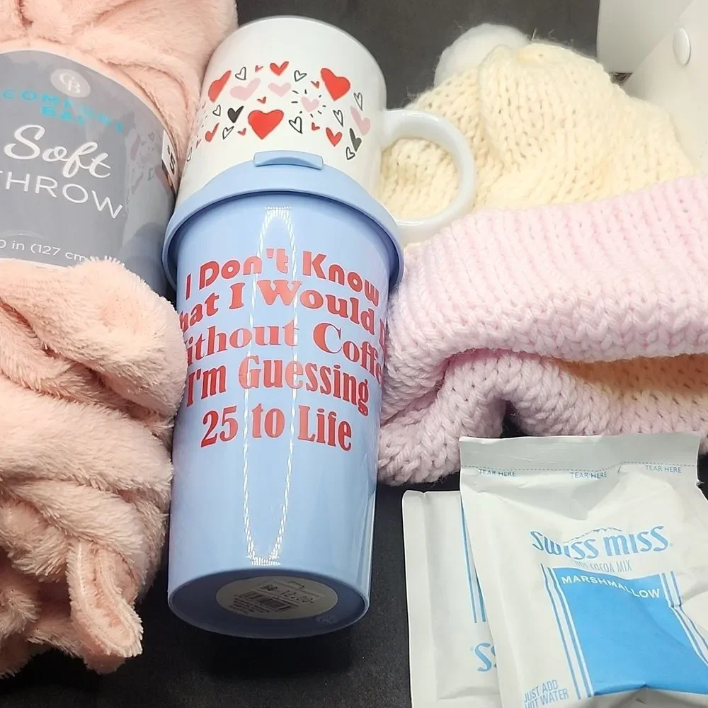 Warm and Cozy Bundle Gift Set Pink Soft Throw Blanket, Mug, Hot C…